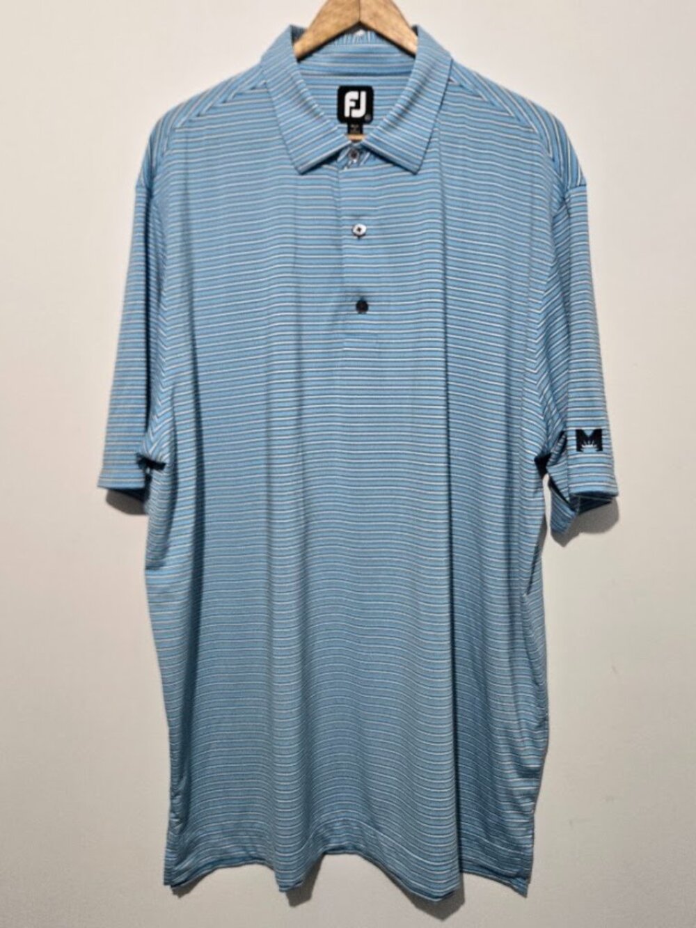 FootJoy Mens Performance Golf Polo Shirt Size 2XL Blue Stripe Stretch Sporty